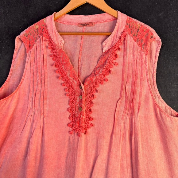 Alessia Pacini 100% Linen Lace & Pintuck Tunic Dress in Pink – Women’s Sz 2X - Picture 3 of 10